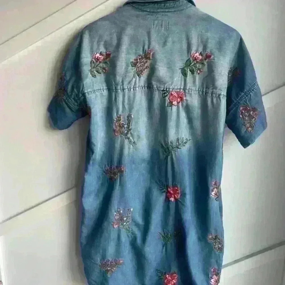 Anthropology driftwood embroidered vintage denim mabel shirt dress size S - Picture 2 of 10